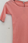 BASERANGE Round neck ruffled ribbed cotton T-shirt TOPA series collection France BAS-TOPA-RBV-WI22-FENHONG Pink TOPA-RB-000
